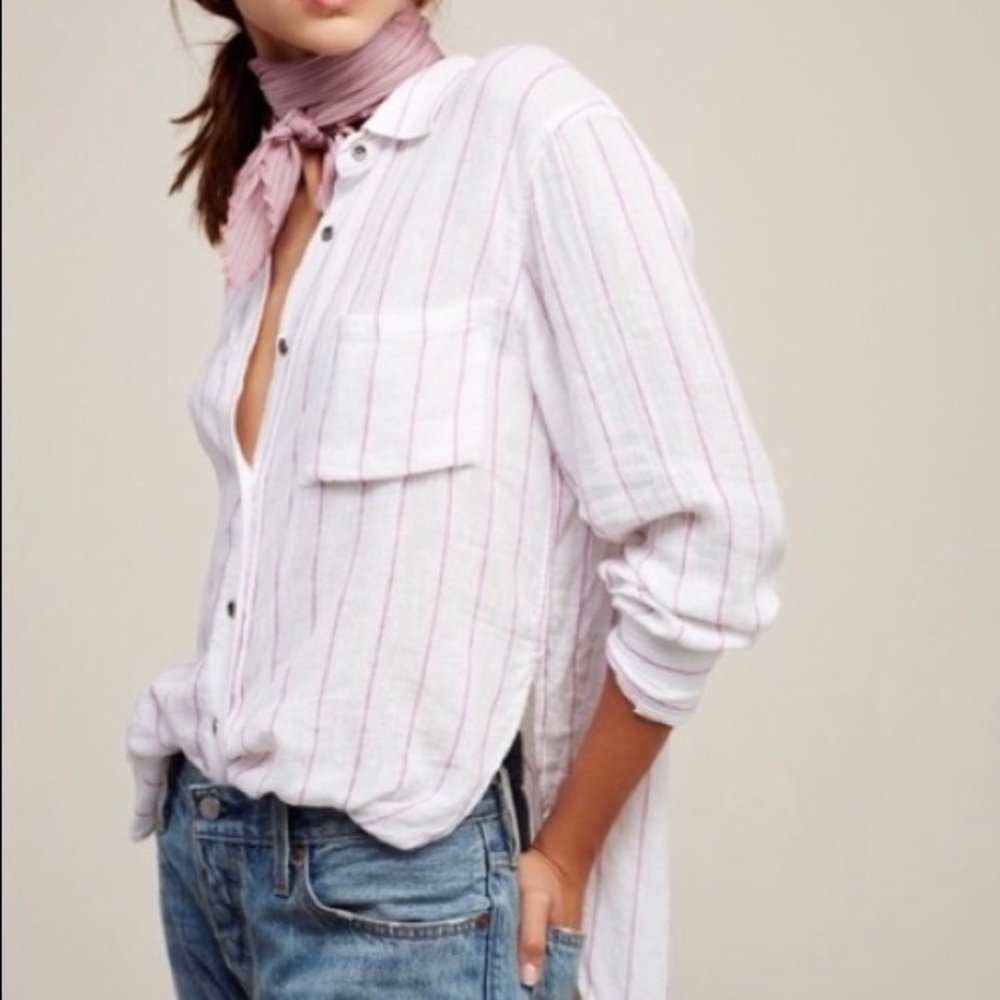 Rails x Free People Charli Linen Shirt White/Berry